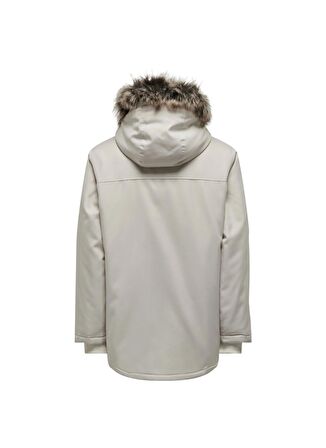 Only Krem Erkek Kapüşon Yaka Mont ONSFUTURE FAUX FUR OTW