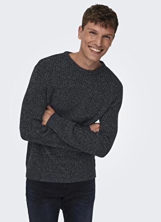 Only & Sons O Yaka Normal Düz Lacivert Erkek Kazak 22027146_ONSMALAKI REG 7 CREW KNIT