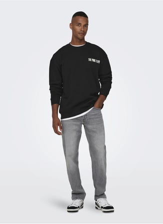 Only & Sons O Yaka Siyah Erkek Sweatshırt 22027056_ONSPINK FLOYD RLX CREW NEC