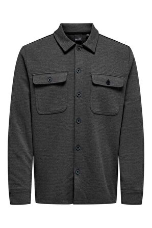Only & Sons Erkek Onsnewkodyl Çift Cep Detaylı Uzun Kol Gömlek 22021279 Koyu Gri