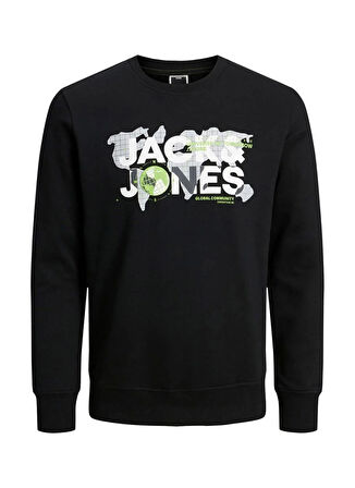 Jack & Jones Baskılı Erkek Siyah Sweatshırt JCODUST SWEAT HOOD SN JNR