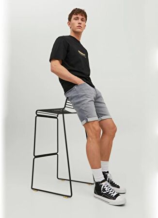 Jack & Jones Normal Bel Normal Gri Erkek Çocuk  Denim Şort JJIRICK JJICON SHORTS GE 370 I.K JN