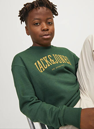 Jack & Jones Baskılı Erkek Koyu Yeşil Sweatshırt JJEJOSH SWEAT CREW NECK NOOS JNR