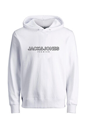 Jack & Jones Erkek Jprblajason Baskılı Kapüşonlu Sweatshirt 12249401 Beyaz