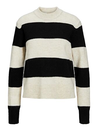 Jack&Jones JJXX Dik Yaka Çizgili Siyah-Kemik Kadın Kazak 12246493