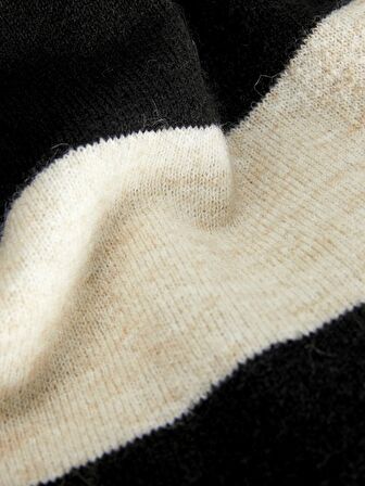 Jack&Jones JJXX Dik Yaka Çizgili Siyah-Kemik Kadın Kazak 12246493