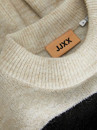 Jack&Jones JJXX Dik Yaka Çizgili Siyah-Kemik Kadın Kazak 12246493