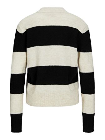 Jack&Jones JJXX Dik Yaka Çizgili Siyah-Kemik Kadın Kazak 12246493