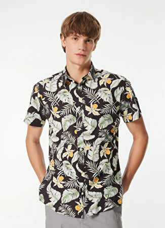 Jack & Jones Slim Fit Siyah Erkek Gömlek JJCHILL AOP SHIRT SS