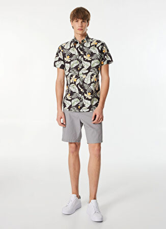 Jack & Jones Slim Fit Siyah Erkek Gömlek JJCHILL AOP SHIRT SS
