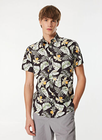 Jack & Jones Slim Fit Siyah Erkek Gömlek JJCHILL AOP SHIRT SS