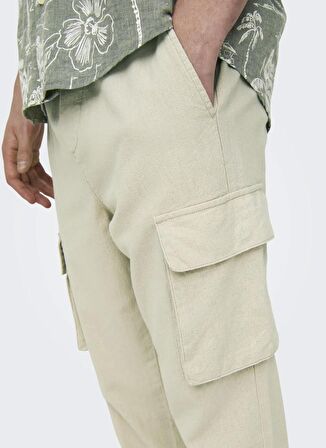 Only & Sons Boru Paça Açık Bej Erkek Kargo Pantolon ONSLINUS CARGO 0007 COT LIN PANT