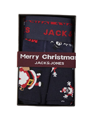 Jack & Jones Christmas Lacivert Erkek Yılbaşı Boxer Çorap Seti - 12246132