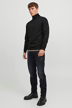 Siyah Jack & Jones Jjebradley Half Zip Erkek Sweatshirt 12250747 77724K12250747.01