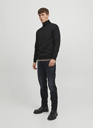 Jack & Jones Dik Yaka Siyah Erkek Sweatshırt 12250747_JJEBRADLEY SWEAT HALF ZIP