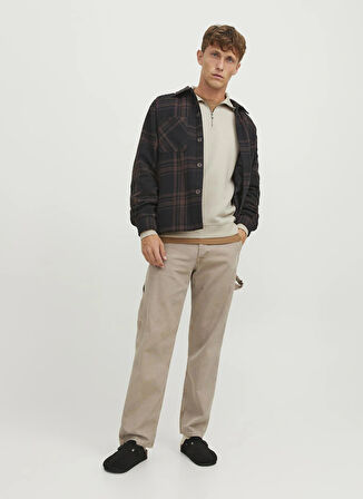 Jack & Jones Dik Yaka Ekru Erkek Sweatshırt 12250747_JJEBRADLEY SWEAT HALF ZIP