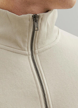 Jack & Jones Dik Yaka Ekru Erkek Sweatshırt 12250747_JJEBRADLEY SWEAT HALF ZIP