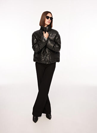 Only Siyah Kadın Mont ONLANJA FAUX LEATHER OVERSIZE PUFFE