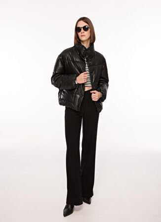 Only Siyah Kadın Mont ONLANJA FAUX LEATHER OVERSIZE PUFFE