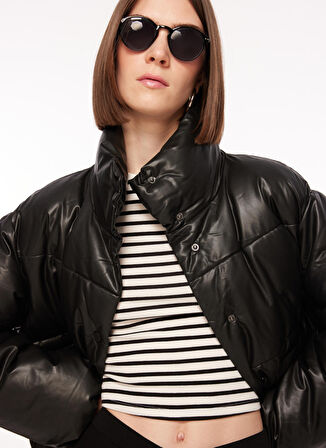 Only Siyah Kadın Mont ONLANJA FAUX LEATHER OVERSIZE PUFFE