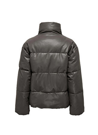 Only Gümüş Kadın Mont ONLANJA FAUX LEATHER OVERSIZE PUFFE
