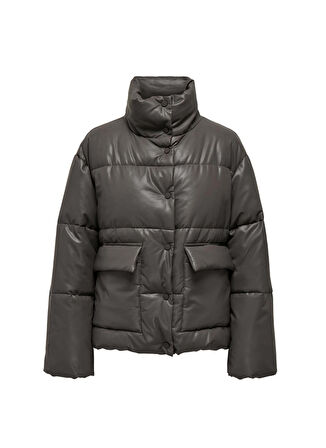 Only Gümüş Kadın Mont ONLANJA FAUX LEATHER OVERSIZE PUFFE