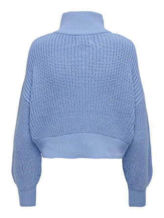 ONLDORITTA LS CABLE ZIP HIG NECK KNT Kadın Mavi Kazak - 15306911