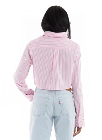 Only Normal Gömlek Yaka Çizgili Pembe Kadın Gömlek ONLHOLLY MICHELLE STRIPE CROP SHIRT