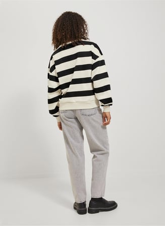 JJXX Bisiklet Yaka Çizgili Siyah Kadın Sweatshırt JXNORTH RLX LS STRIPE SWEAT SWT