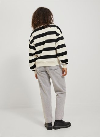 JJXX Bisiklet Yaka Çizgili Siyah Kadın Sweatshırt JXNORTH RLX LS STRIPE SWEAT SWT