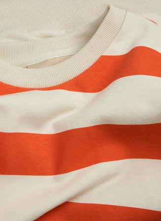 JJXX Bisiklet Yaka Çizgili Kırmızı Kadın Sweatshırt JXNORTH RLX LS STRIPE SWEAT SWT