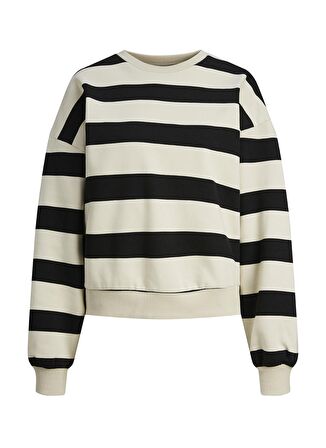 JJXX Bisiklet Yaka Çizgili Siyah Kadın Sweatshırt JXNORTH RLX LS STRIPE SWEAT SWT