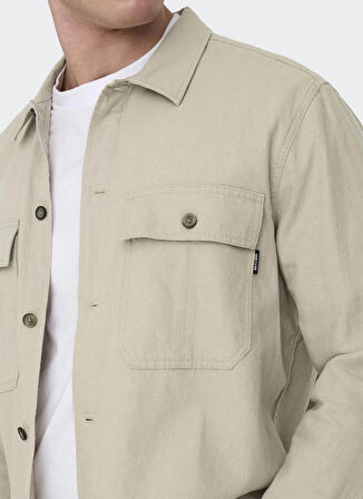 Only & Sons Normal Ekru Düz Erkek Gömlek ONSKENNET LS LINEN OVERSHIRT NOOS