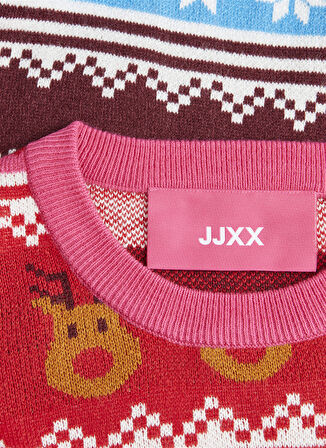 JJXX Bisiklet Yaka Normal Desenli Mavi Kazak Kadın JXMAS CREW NECK KNIT