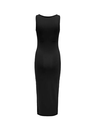 Only O Yaka Düz Siyah Standart Kadın Elbise ONLEA S/L LONG SLIT DRESS JRS NOW