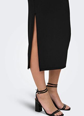 Only O Yaka Düz Siyah Standart Kadın Elbise ONLEA S/L LONG SLIT DRESS JRS NOW