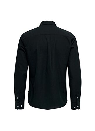 Only & Sons Dar Siyah Düz Erkek Gömlek ONSREMY LS SLIM WASH OXFORD SHIRT