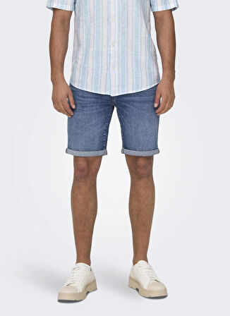 Only & Sons Dar Mavi - Buz Erkek Denim Şort ONSPLY LBD 7644 PIM DNM SHORTS VD