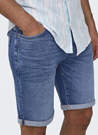 Only & Sons Dar Mavi - Buz Erkek Denim Şort ONSPLY LBD 7644 PIM DNM SHORTS VD