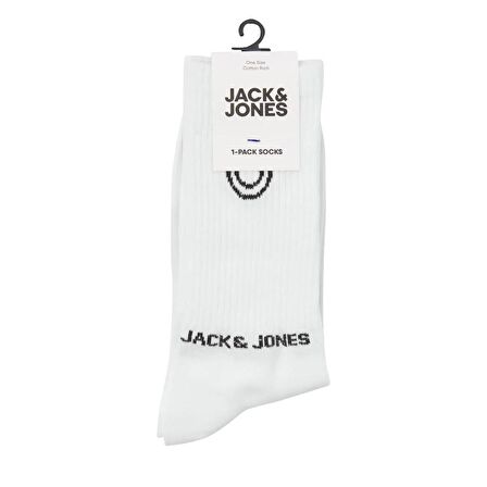 Jack & Jones 12252046 Jacsmiley Logo Tennis Sock Beyaz-Siyah