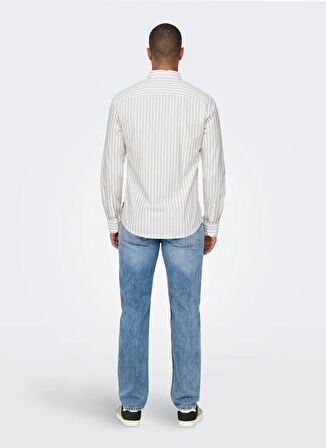 Only & Sons Slim Fit Açık Kahve Çizgili Erkek Gömlek ONSALVARO SLIM LS OXFORD STRIPE SHI