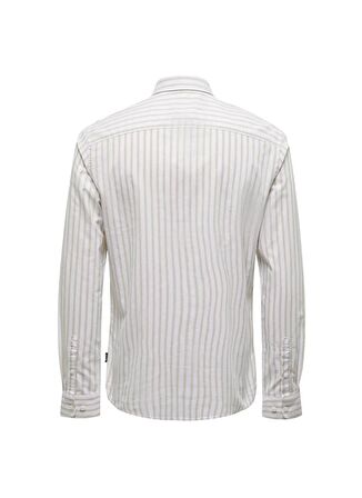 Only & Sons Slim Fit Açık Kahve Çizgili Erkek Gömlek ONSALVARO SLIM LS OXFORD STRIPE SHI