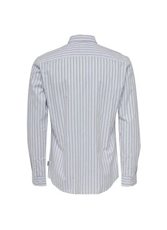 Only & Sons Slim Fit Gri - Mavi Çizgili Erkek Gömlek ONSALVARO SLIM LS OXFORD STRIPE SHI