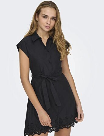 15314411 Only Onllou Lıfe Emb S/S Shırt Dress Ptm Kadın Elbise Black