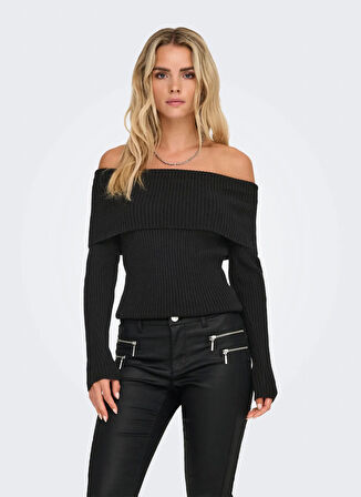Only Tek Omuz Yaka Normal Düz Siyah Kazak Kadın ONLKATIA LS OFF SHOULDER KNT NOOS