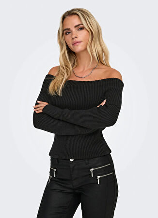 Only Tek Omuz Yaka Normal Düz Siyah Kazak Kadın ONLKATIA LS OFF SHOULDER KNT NOOS