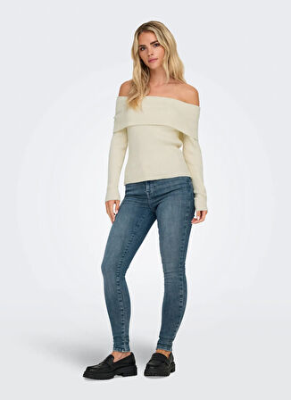 Only Tek Omuz Yaka Normal Düz Krem Kazak Kadın ONLKATIA LS OFF SHOULDER KNT NOOS