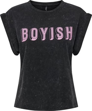 Only ONLDAHLIA S/S TEXT FOLD-UP TOP BOX JRS Siyah Kadın T-Shirt 15316644