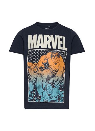 Name İt Desenli Lacivert Erkek Çocuk  T-Shirt NKMFRANCE MARVEL SS TOP MAR