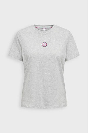 Only Kadın Onlfoodıe Baskı ve Yazı Detaylı Kısa Kol %100 Pamuk T-Shirt 15316728 Gri